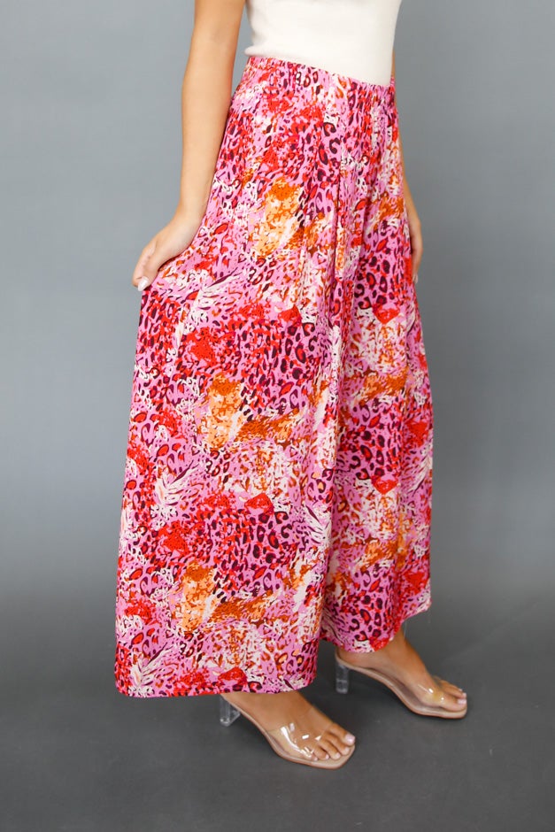 Magenta Muse Abstract Wide-Leg Pants