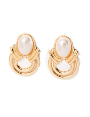 Gold Oval Pearl Hoop Earrings - Modern Sophistication *Final Sale*