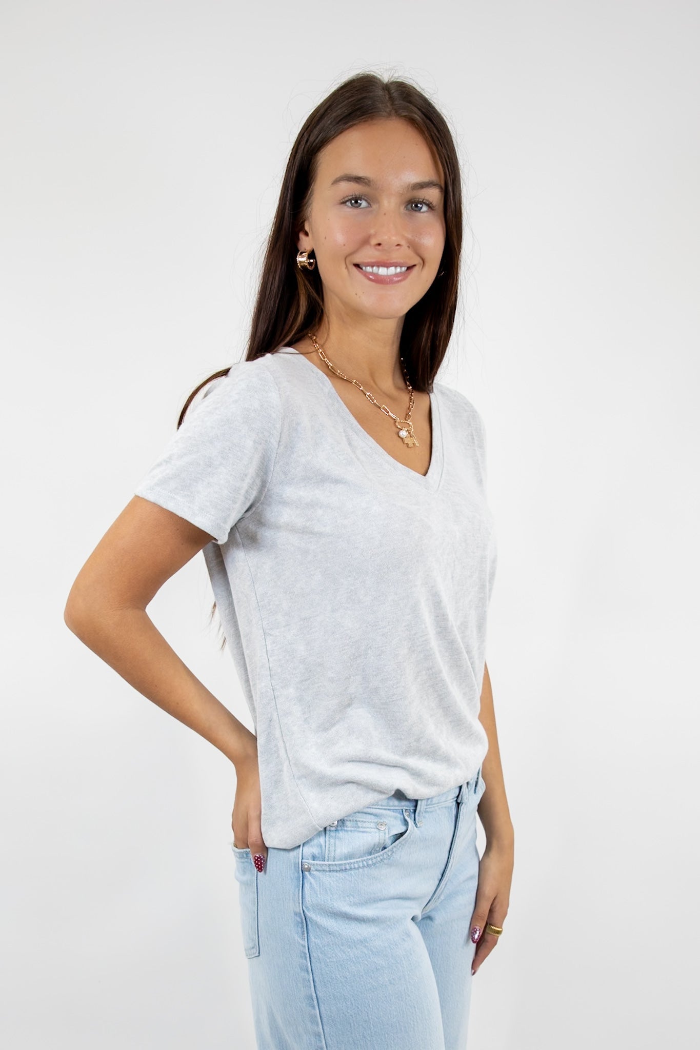Everyday Hacci V Neck Tee Taupe Grey