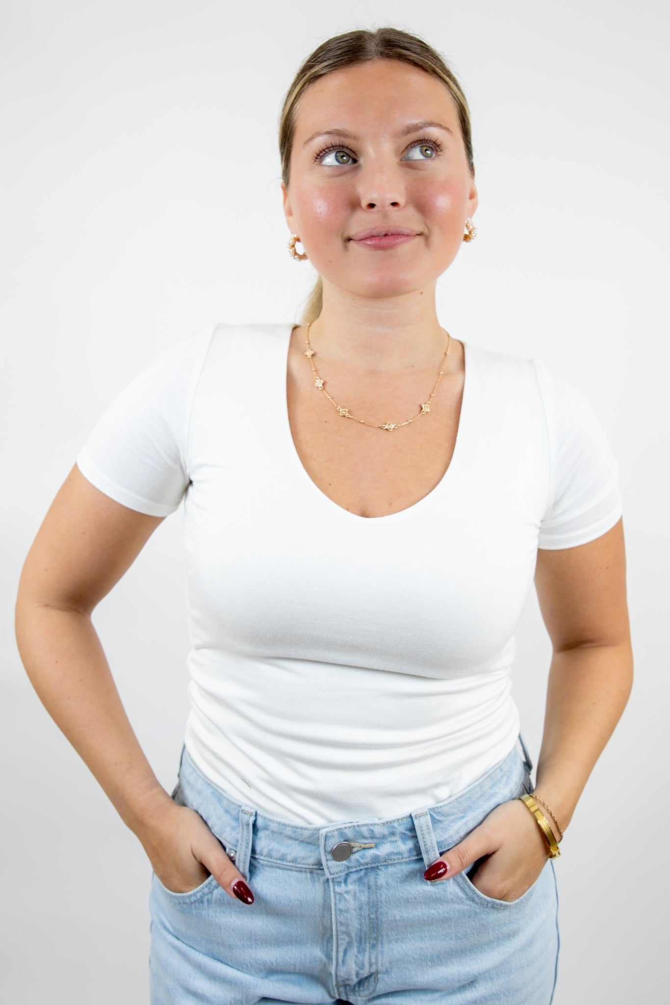 Easy Layers V Neck Top Ivory
