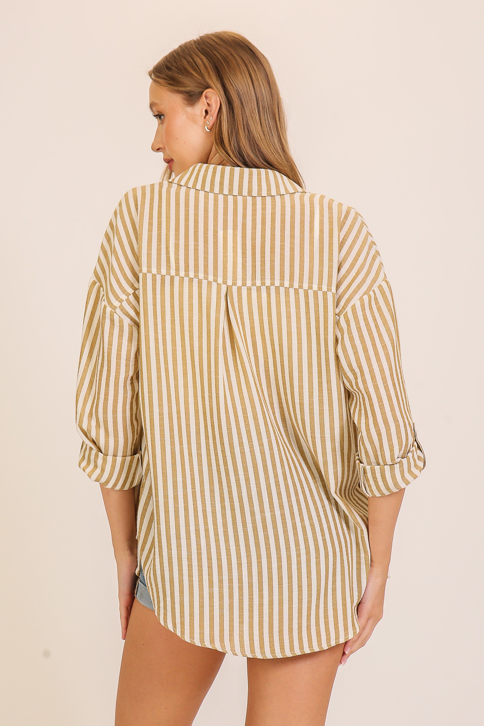 Roll-Tab Stripe Blouse