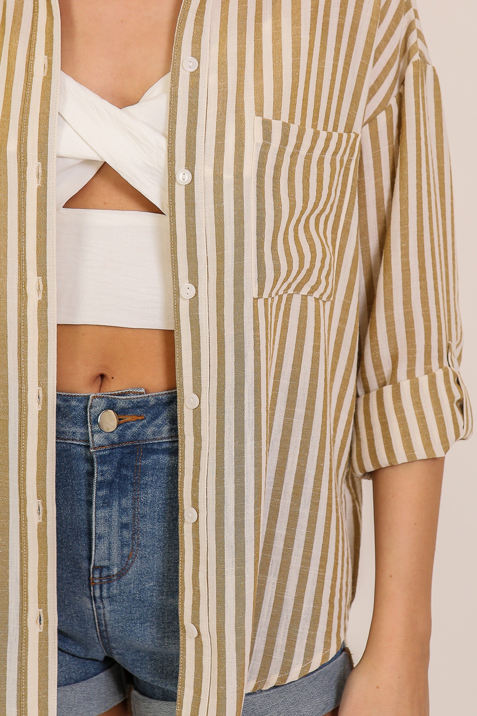 Roll-Tab Stripe Blouse