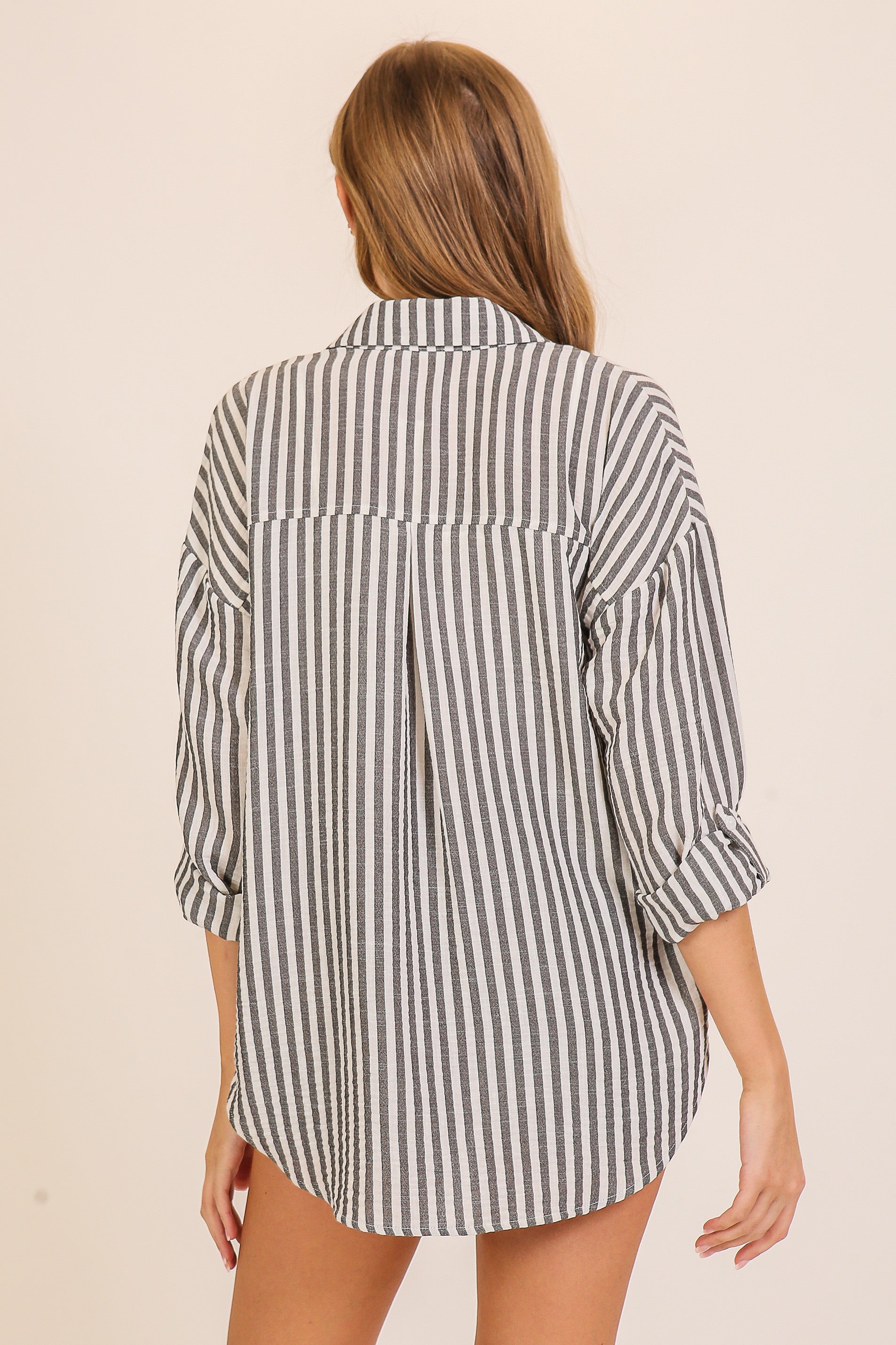 Roll-Tab Stripe Blouse