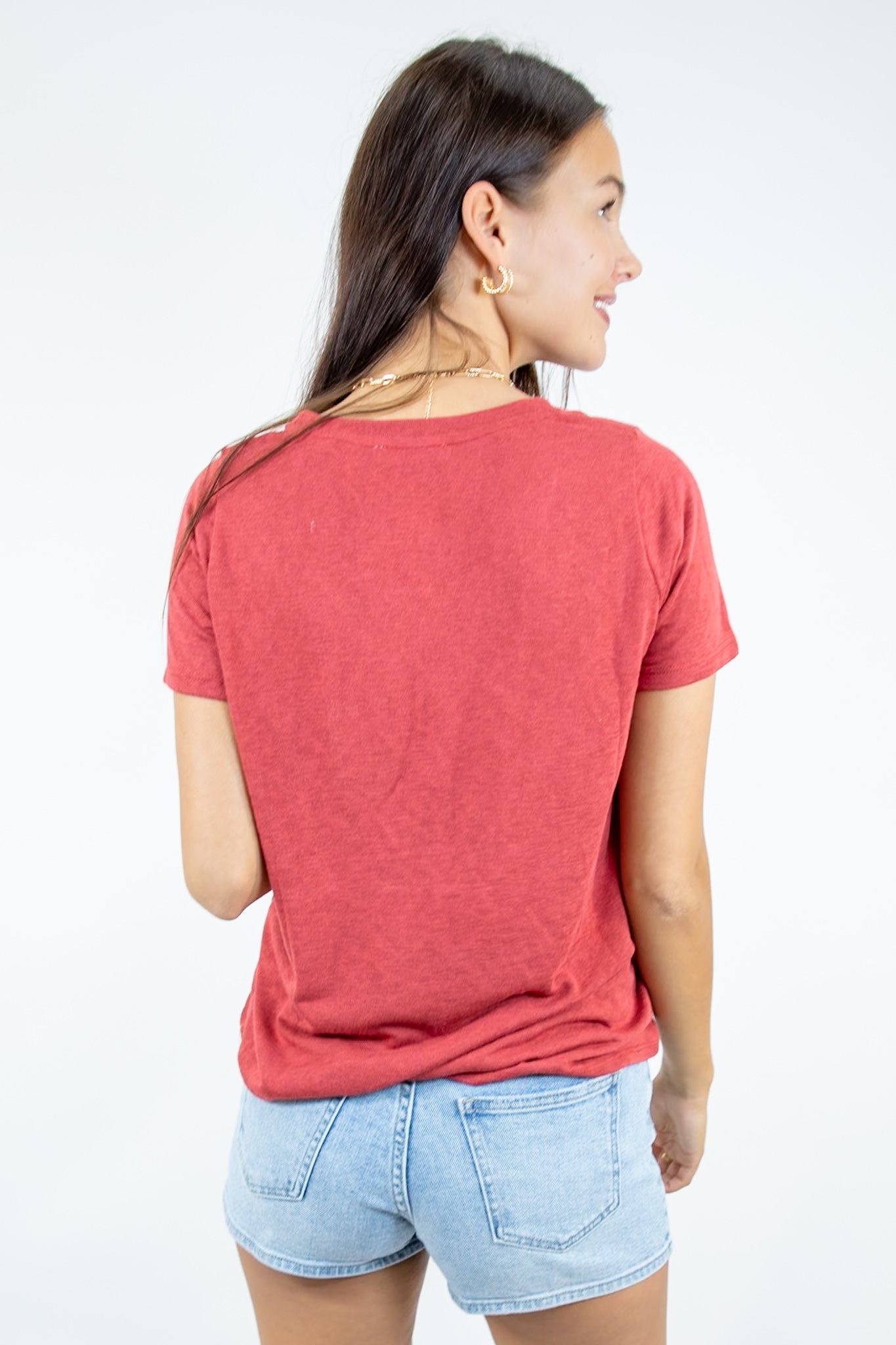 Everyday Hacci V Neck Tee Crimson Red