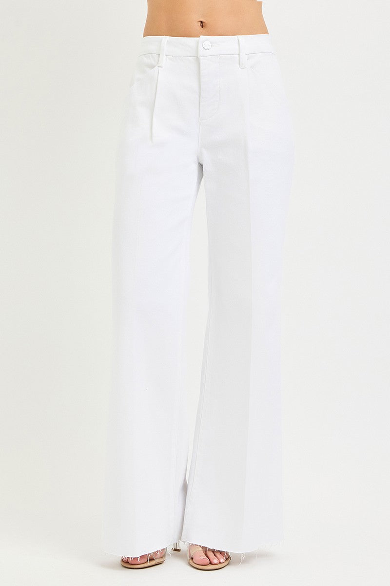 Pleated Wide Leg Denim Pants