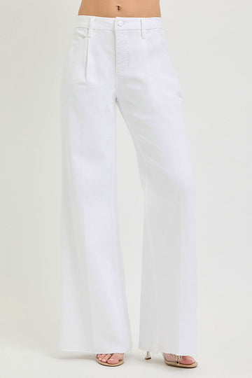 Pleated Wide Leg Denim Pants