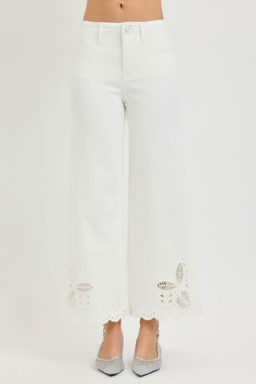 Eyelet Hem Crop Wide Denim