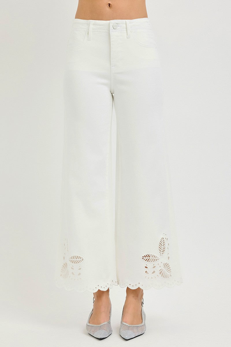 Eyelet Hem Crop Wide Denim