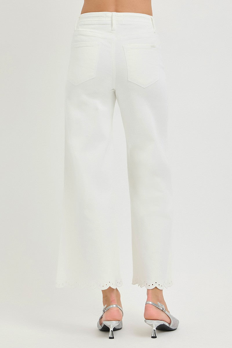Eyelet Hem Crop Wide Denim