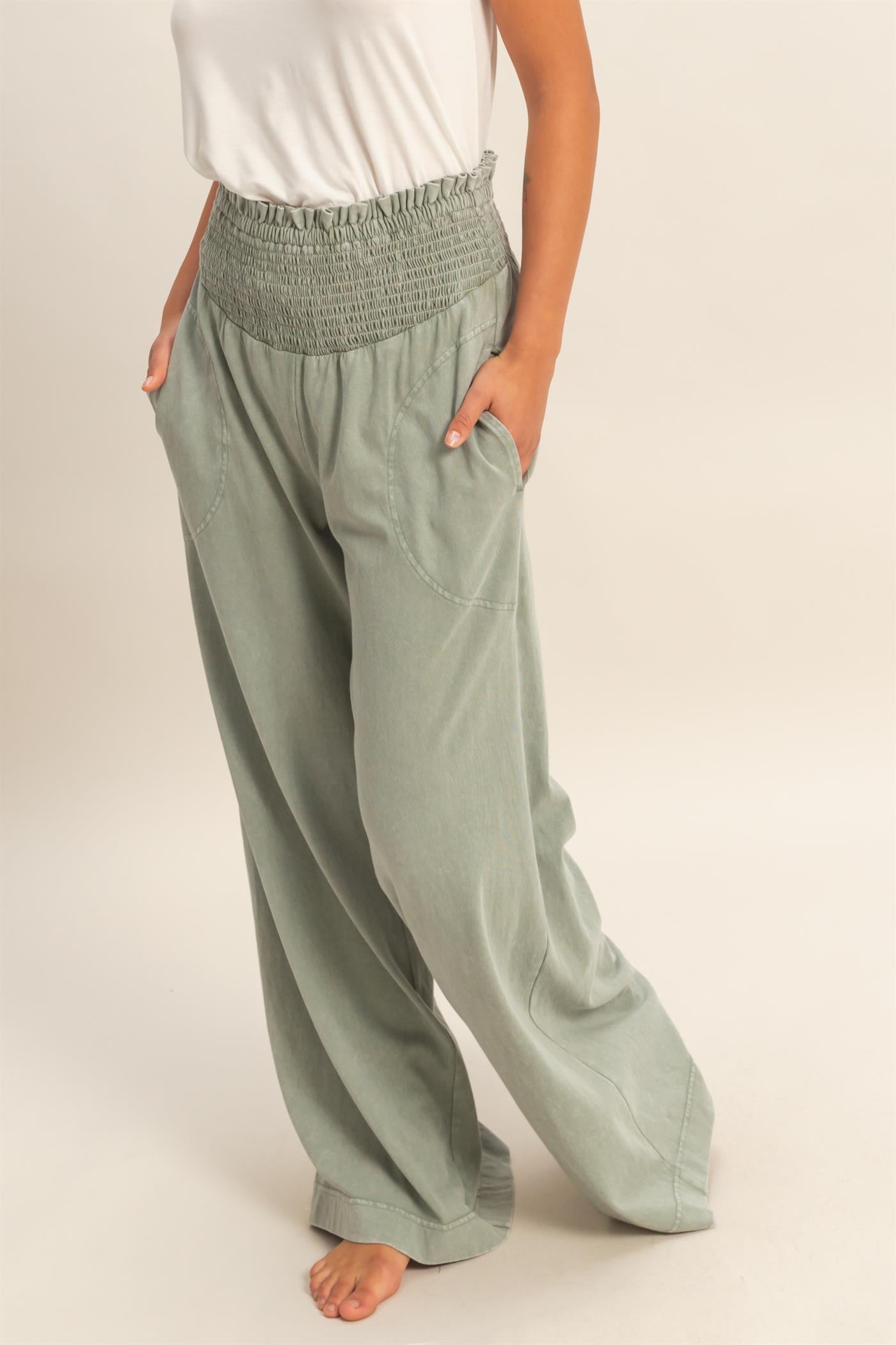 Sage Serenity Smocked Waist Pants