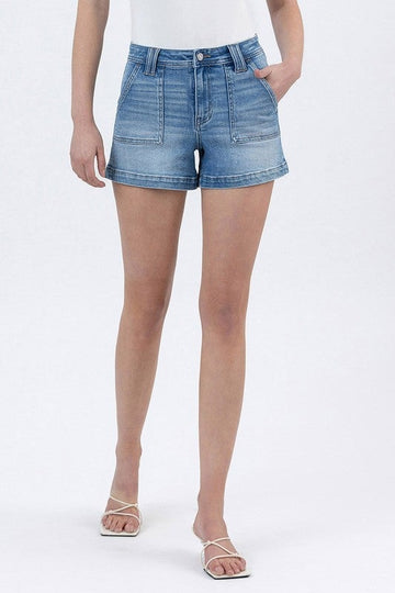 Vervet Mid Rise Patch Pocket Denim Shorts