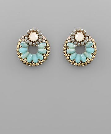 Beaded Gemstone Hoop Stud Earrings