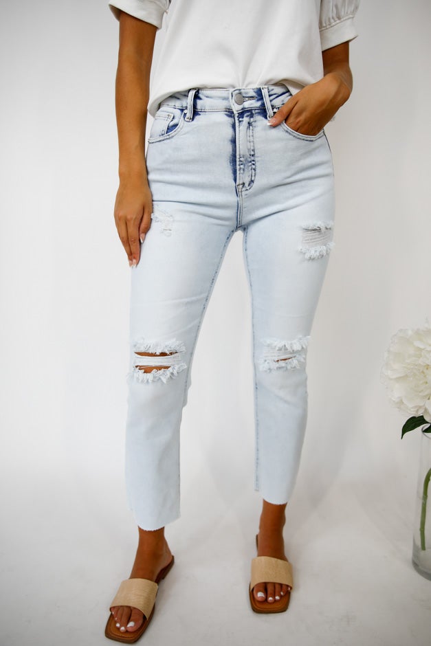 Risen- Sunbleached Distressed Straight Jeans *Final Sale*