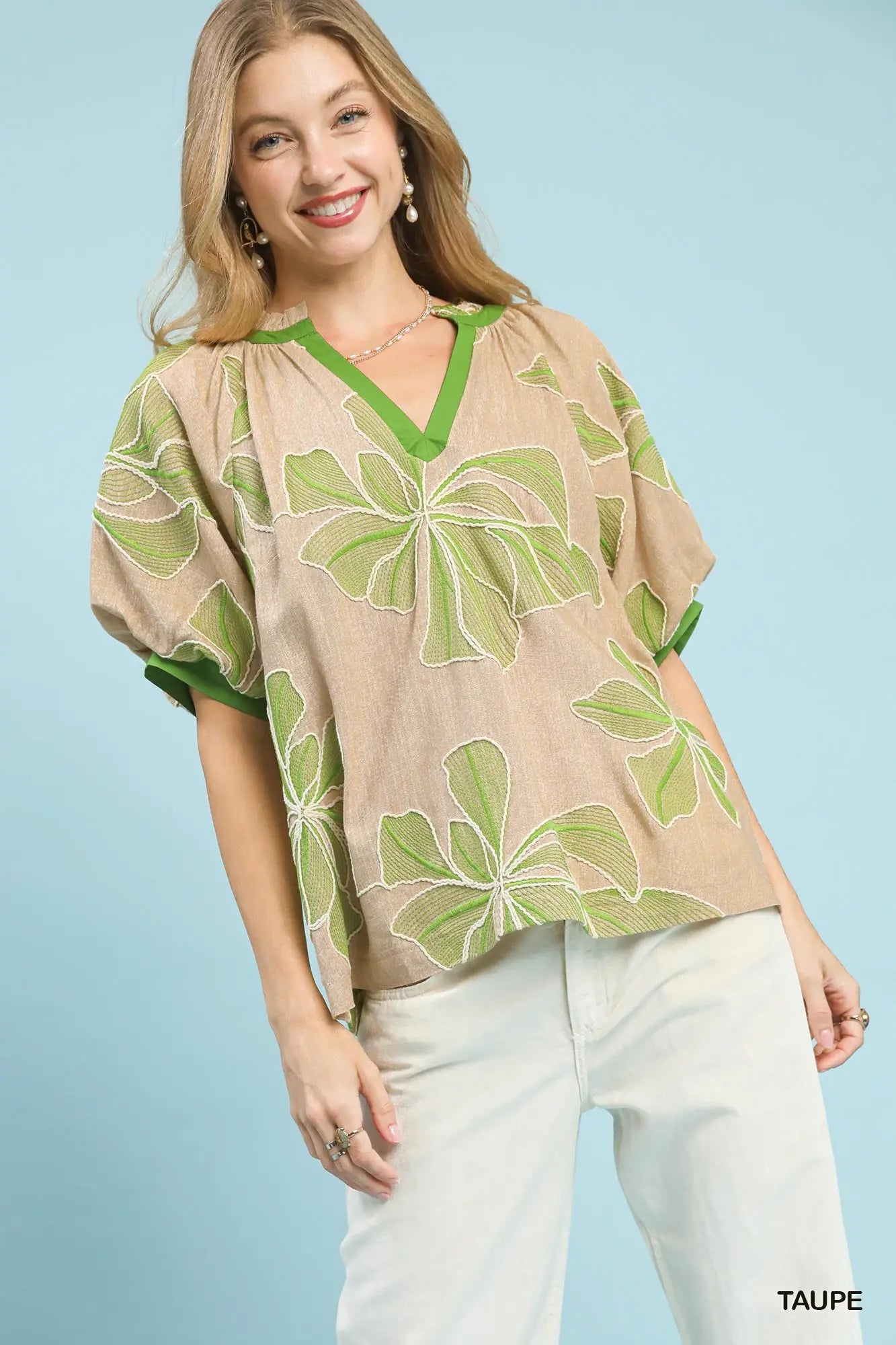 Embroidered Contrast Top With Solid Contrast