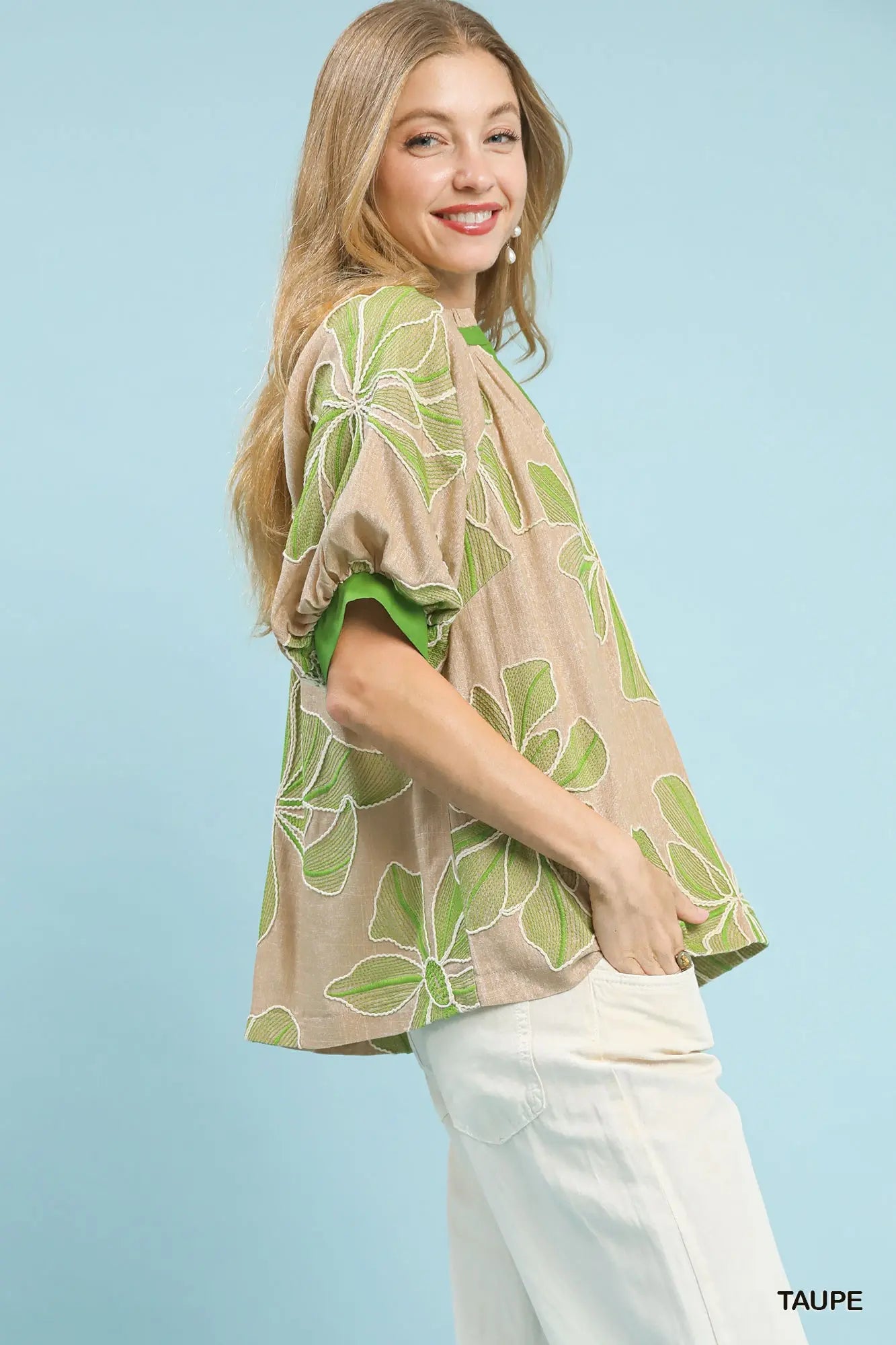 Embroidered Contrast Top With Solid Contrast