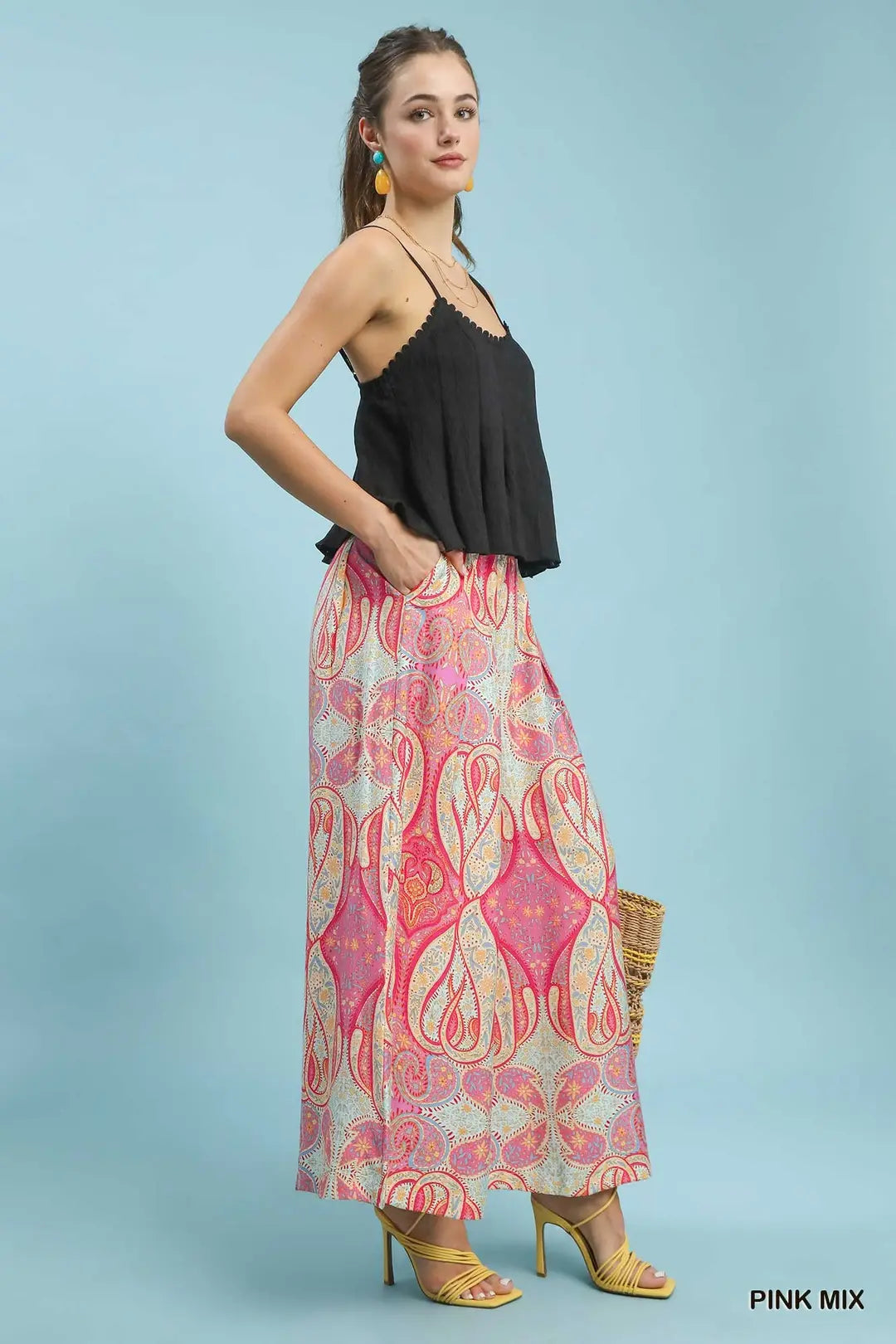 Printed Wide Leg Pull On Pants
