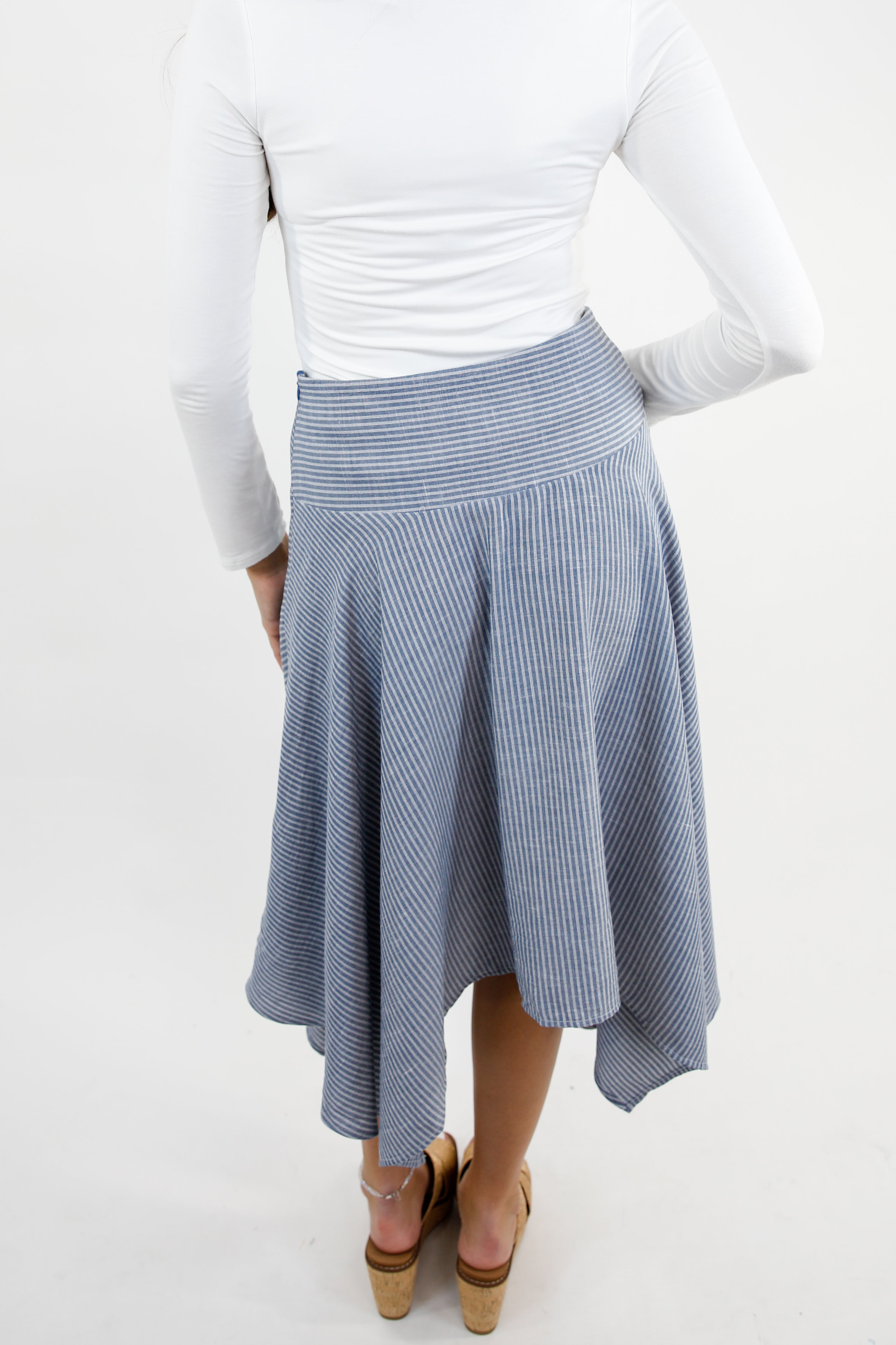 Striped Linen Blend Midi Handkerchief Skirt