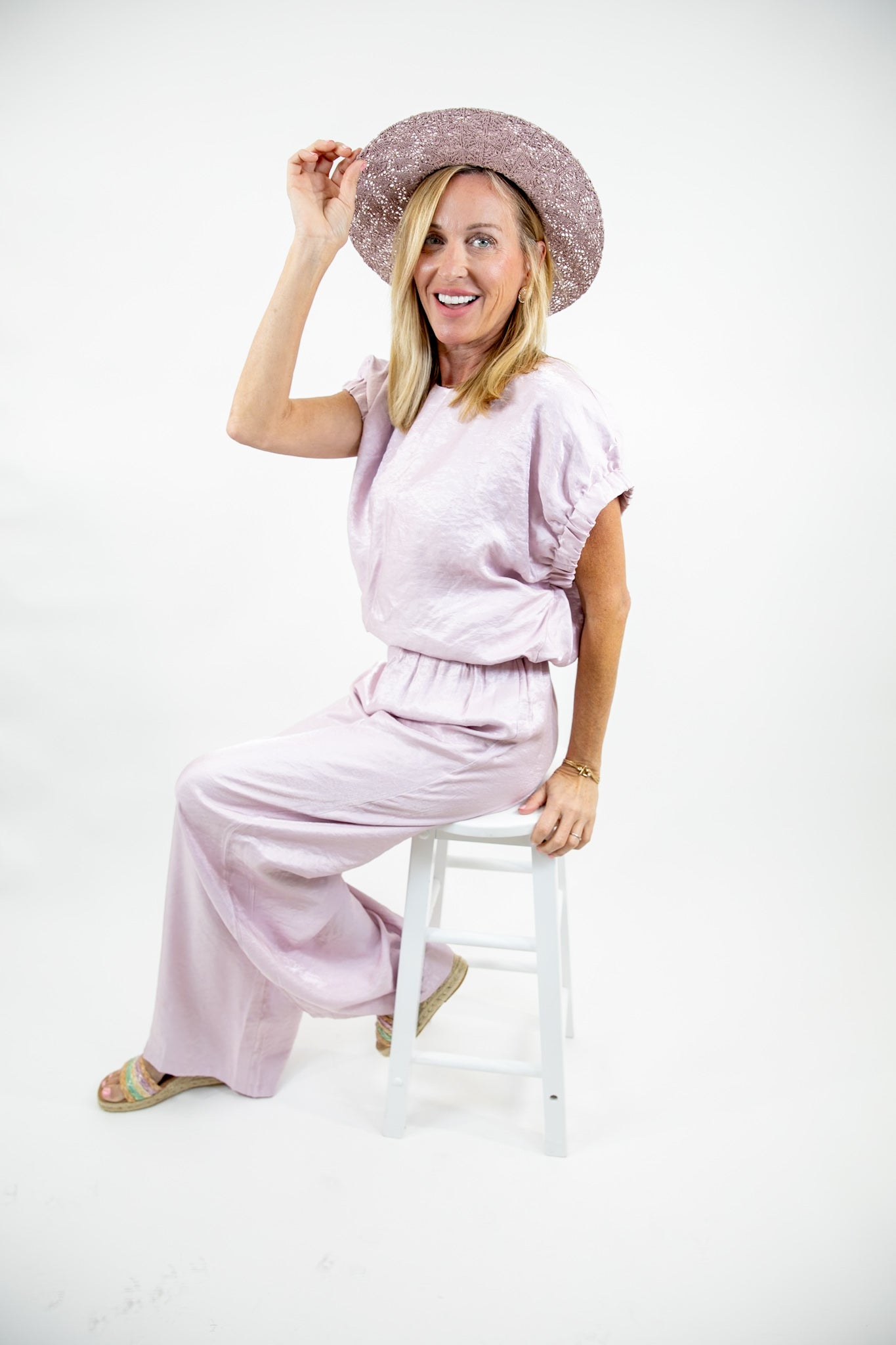 Pink Round Neck Elastic Band Top