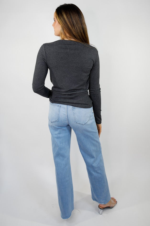 Just a Thought Wide Neck Long Sleeve Knit Blouse