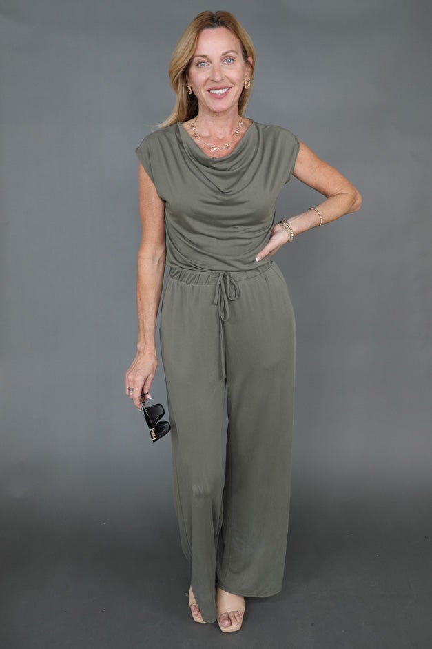 Olive Ease Wide Leg Pants