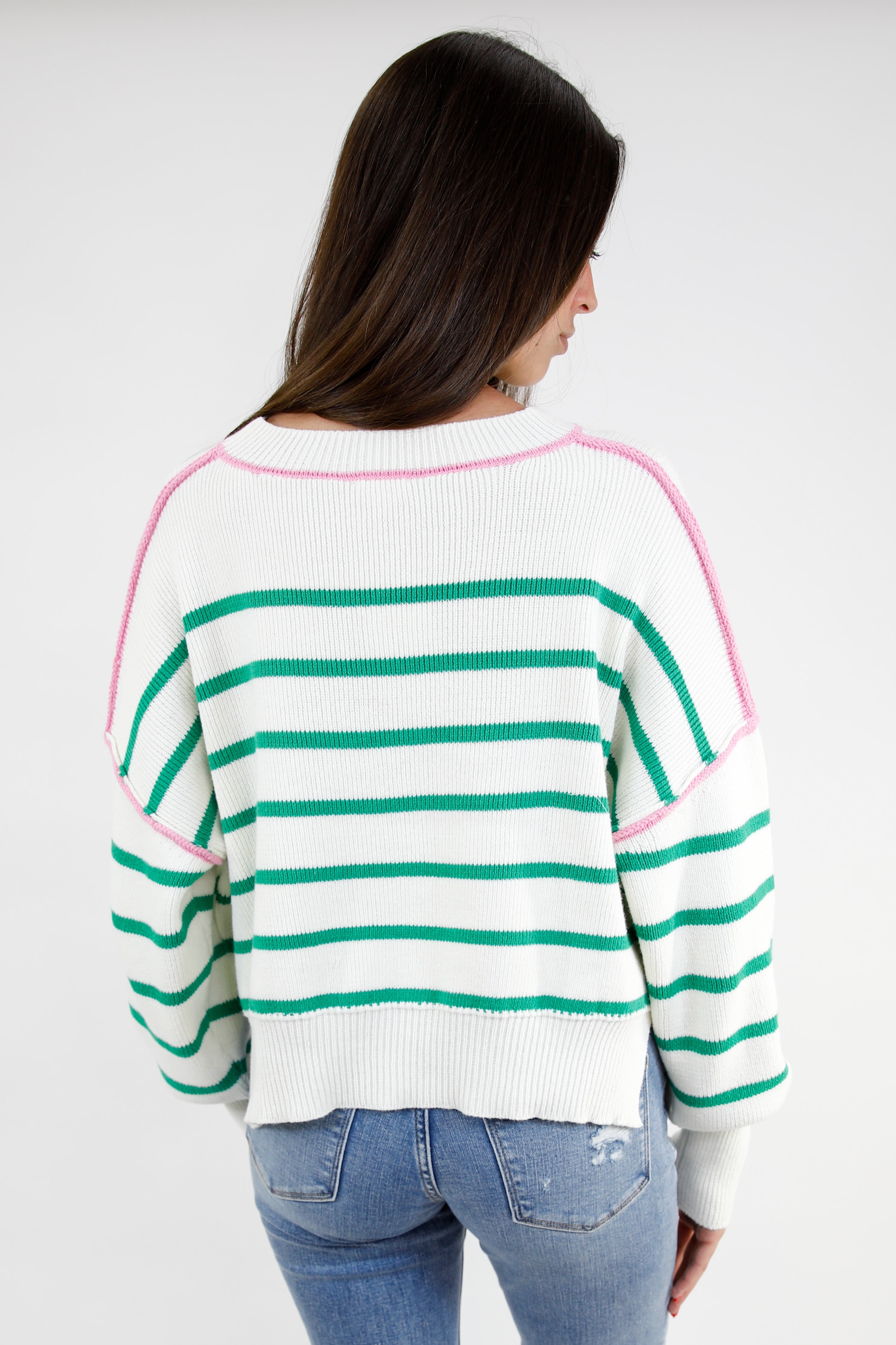 Crewneck Stripe Boxy Crop Sweater