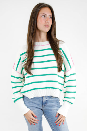 Crewneck Stripe Boxy Crop Sweater