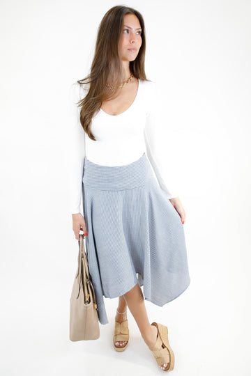 Striped Linen Blend Midi Handkerchief Skirt