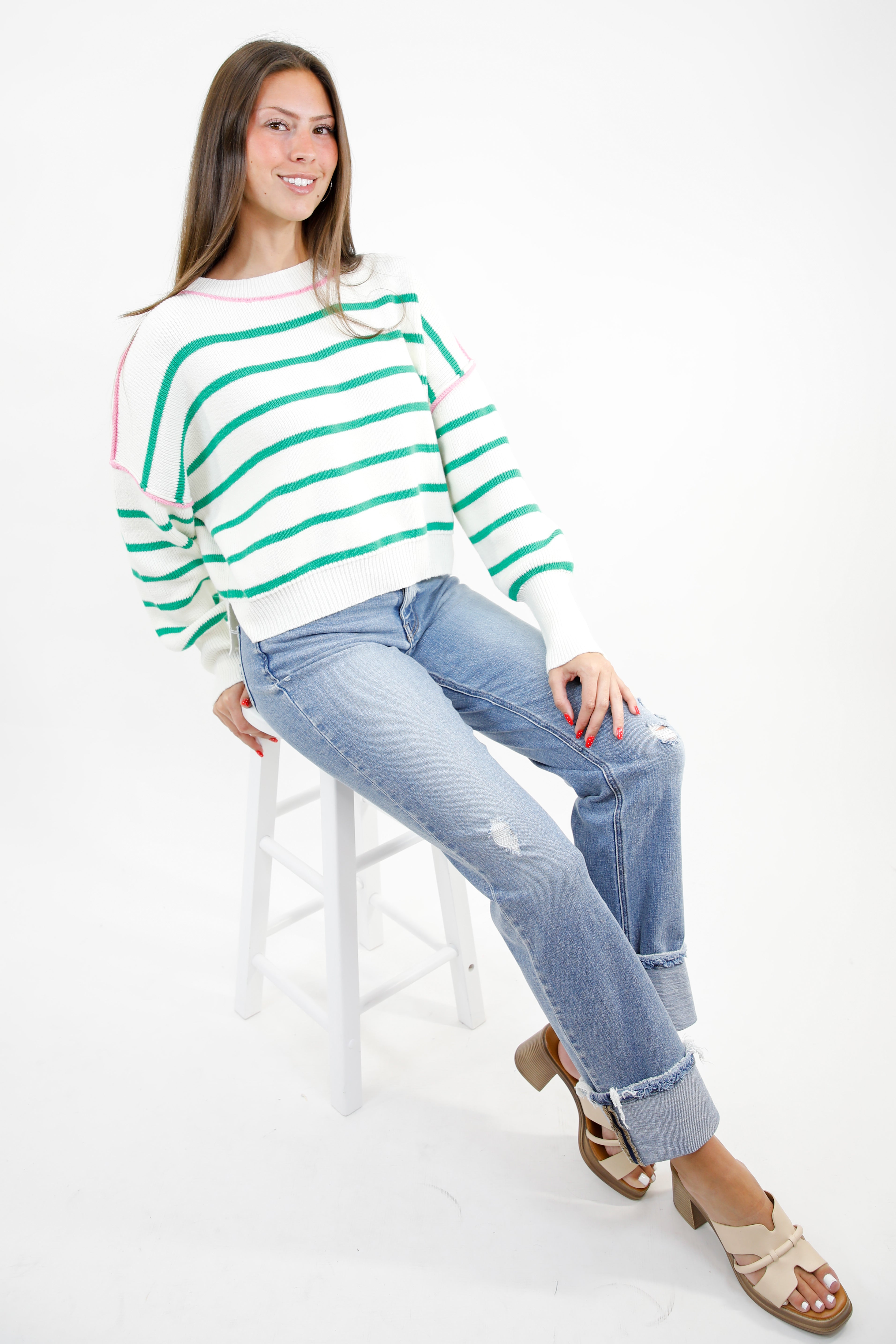 Crewneck Stripe Boxy Crop Sweater