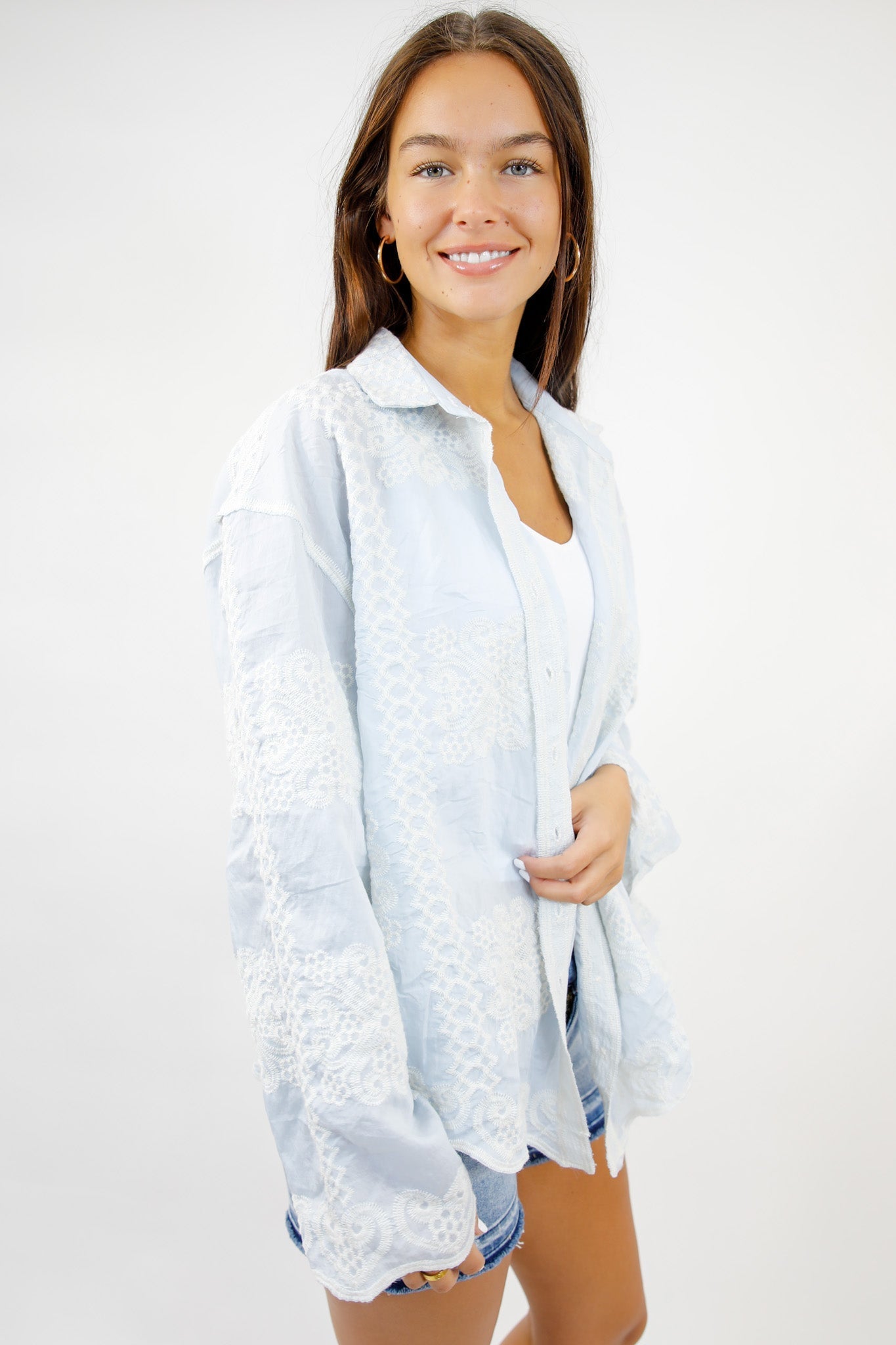 Petalwood Lace Button Down