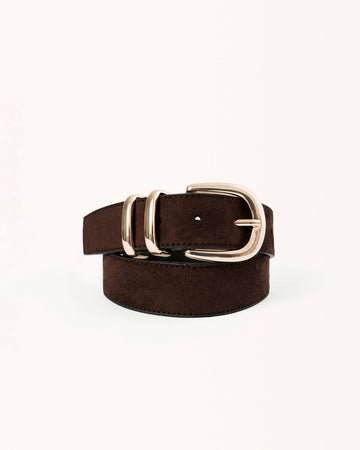 AMANI BELT - DARK CACAO SUEDE-GOLD