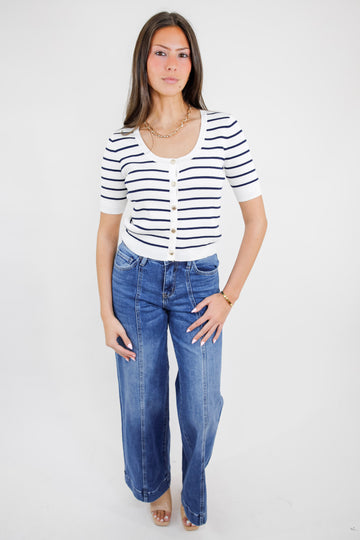 Easy Layers Striped Scoop Neck Cardigan Top