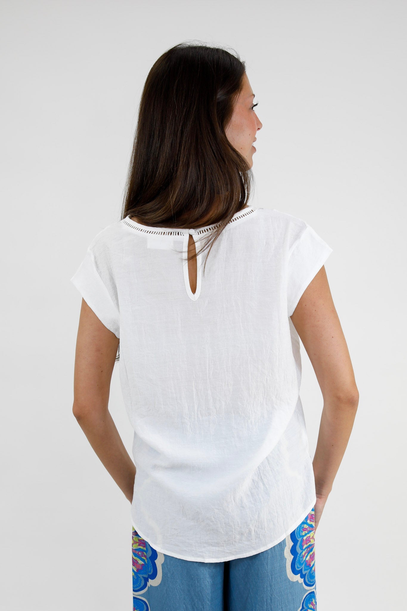 Flowy Textured Short Sleeve V Neck Blouse