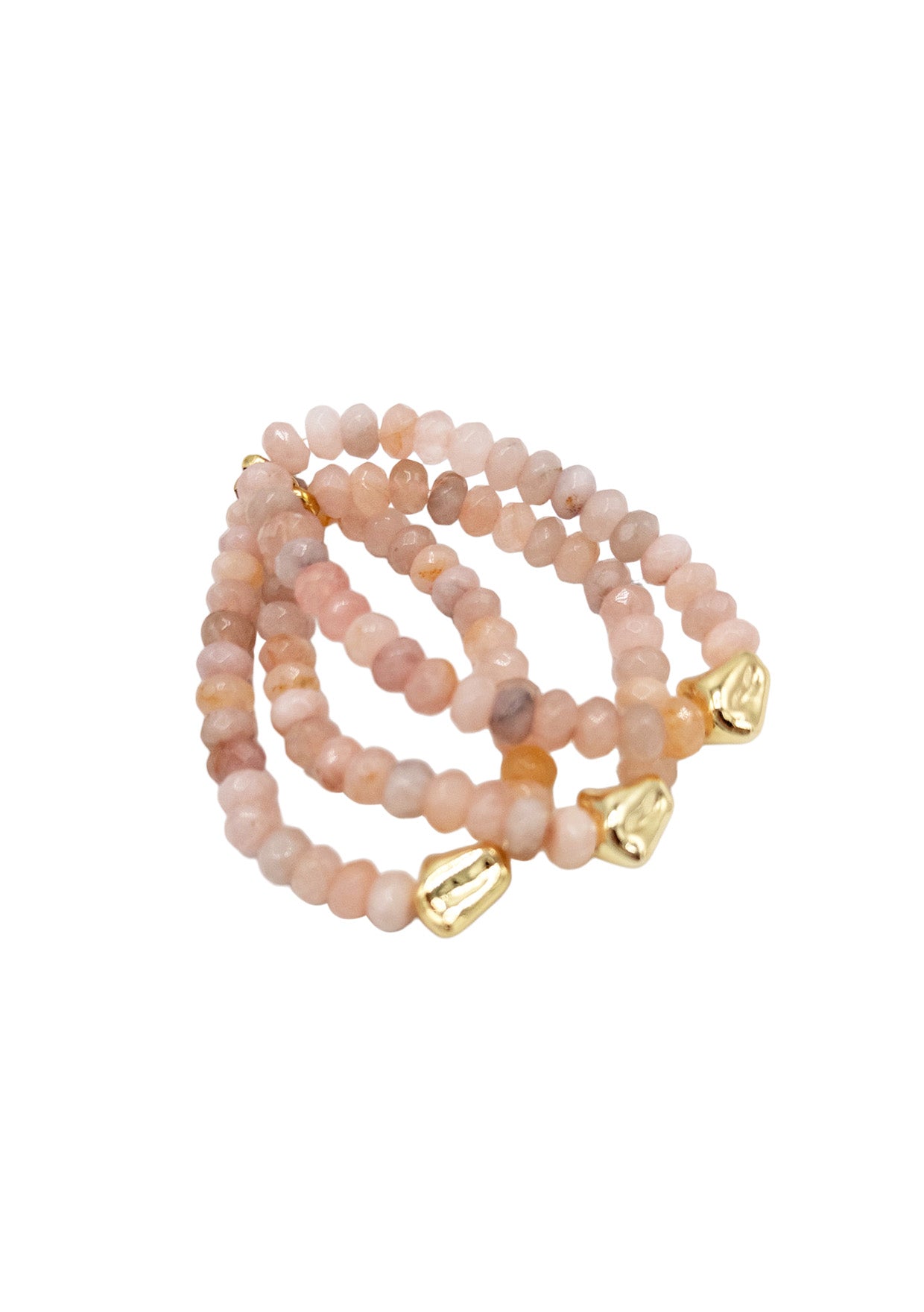 Pink Opal Multi Strand Gold Accent Stretchy Bracelet