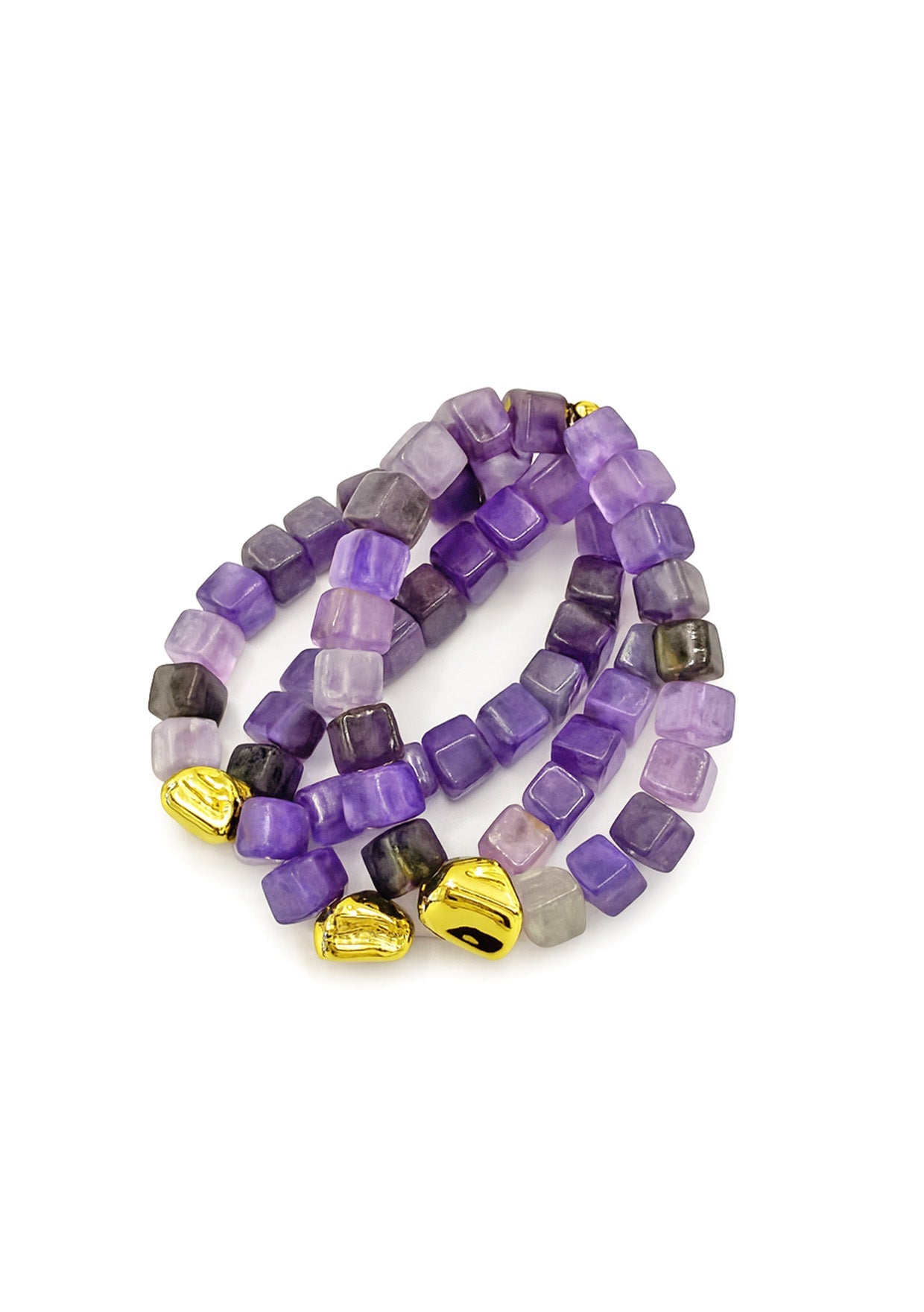 Amethyst Multi Strand Gold Accent Stretchy Bracelet