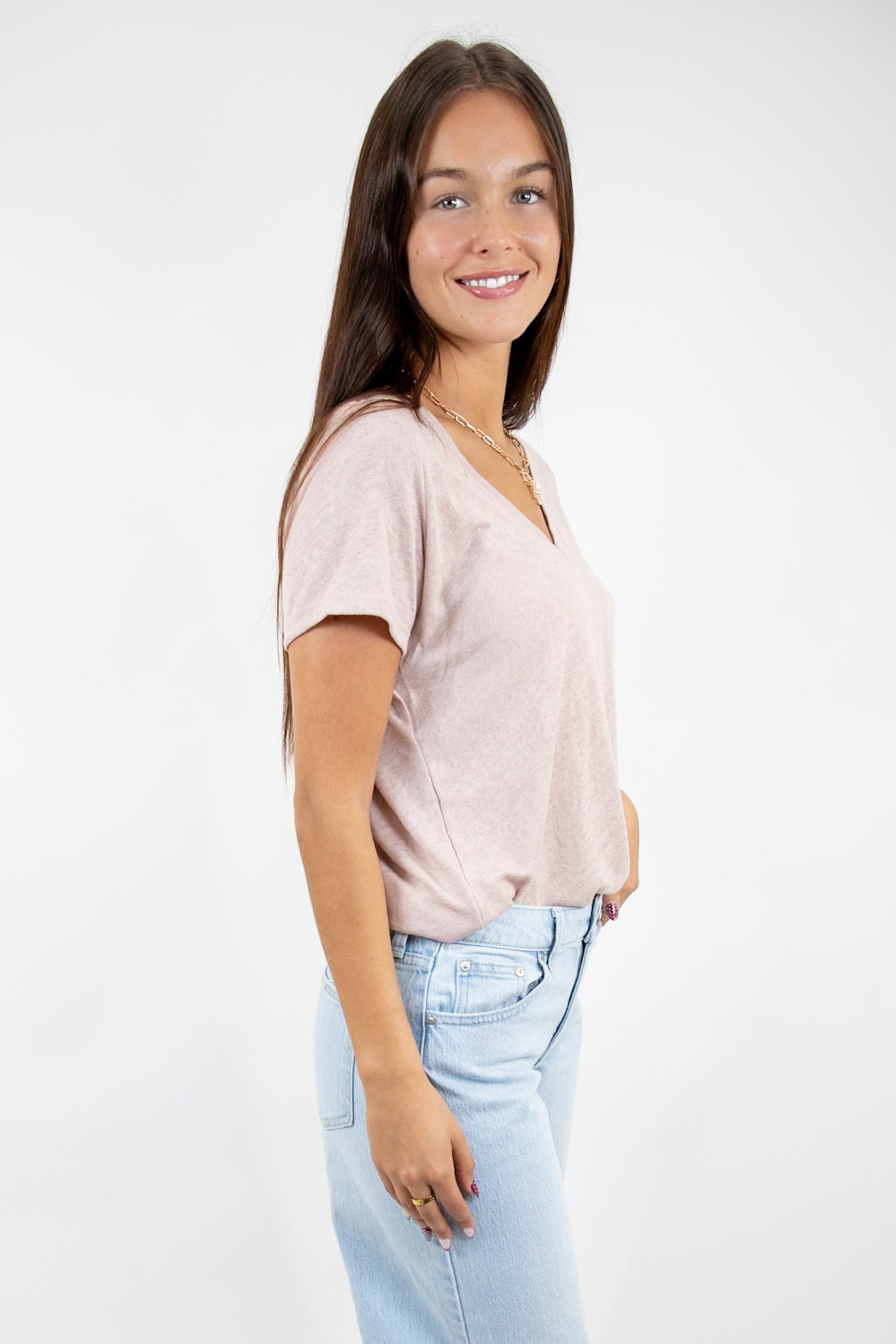 Everyday Hacci V Neck Tee Dusty Rose