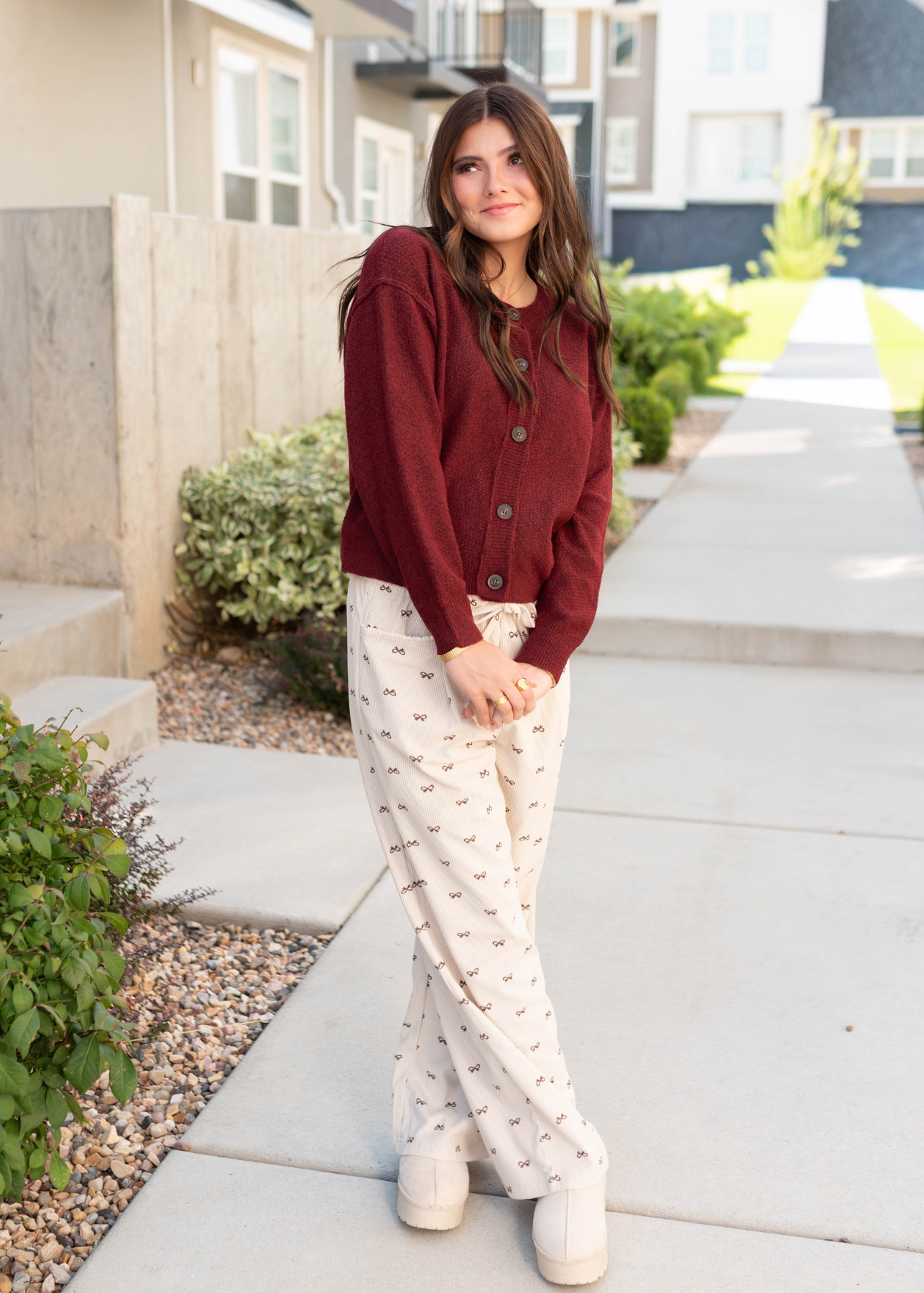 Bianca Cream Corduroy Bow Pants