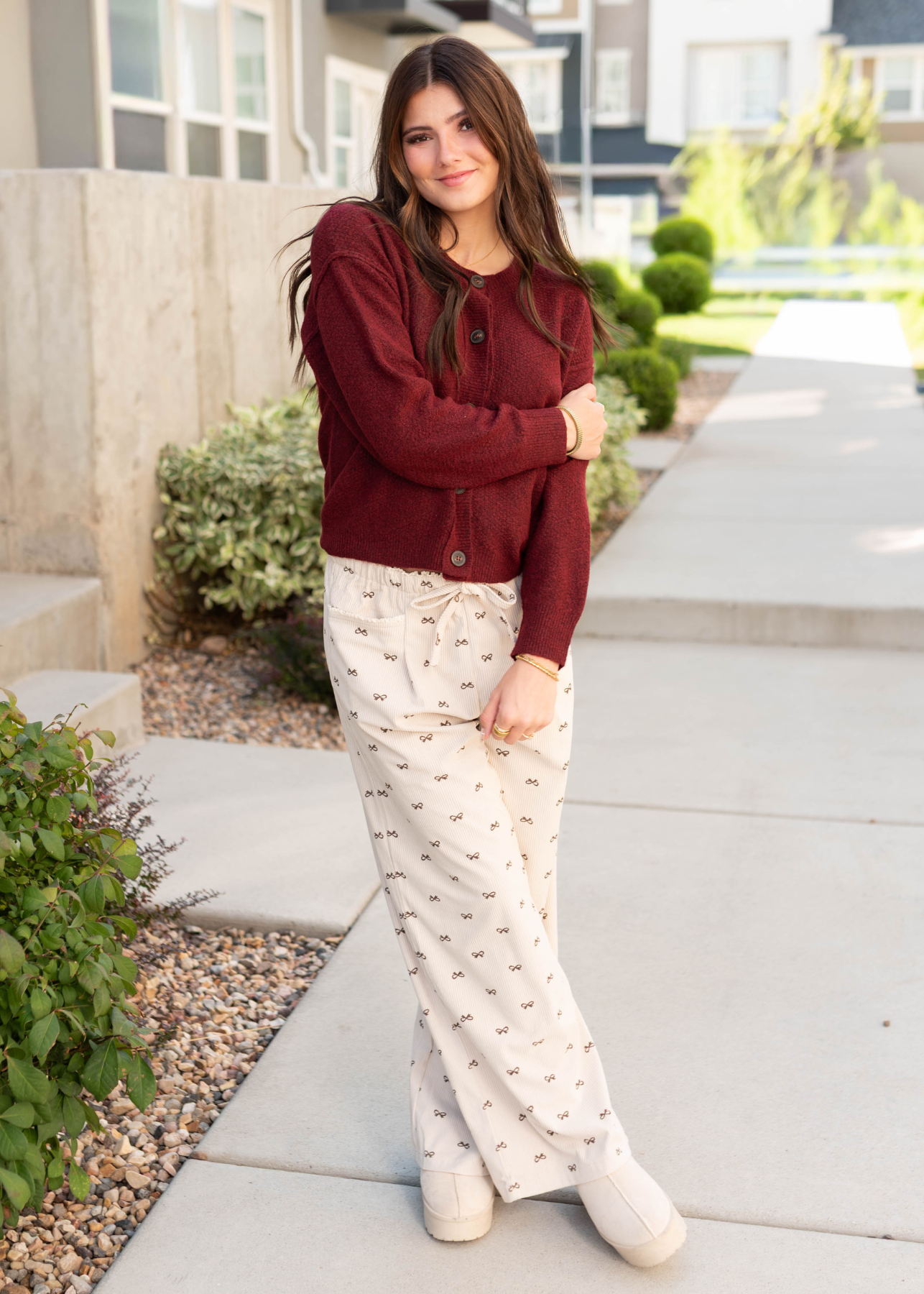 Bianca Cream Corduroy Bow Pants