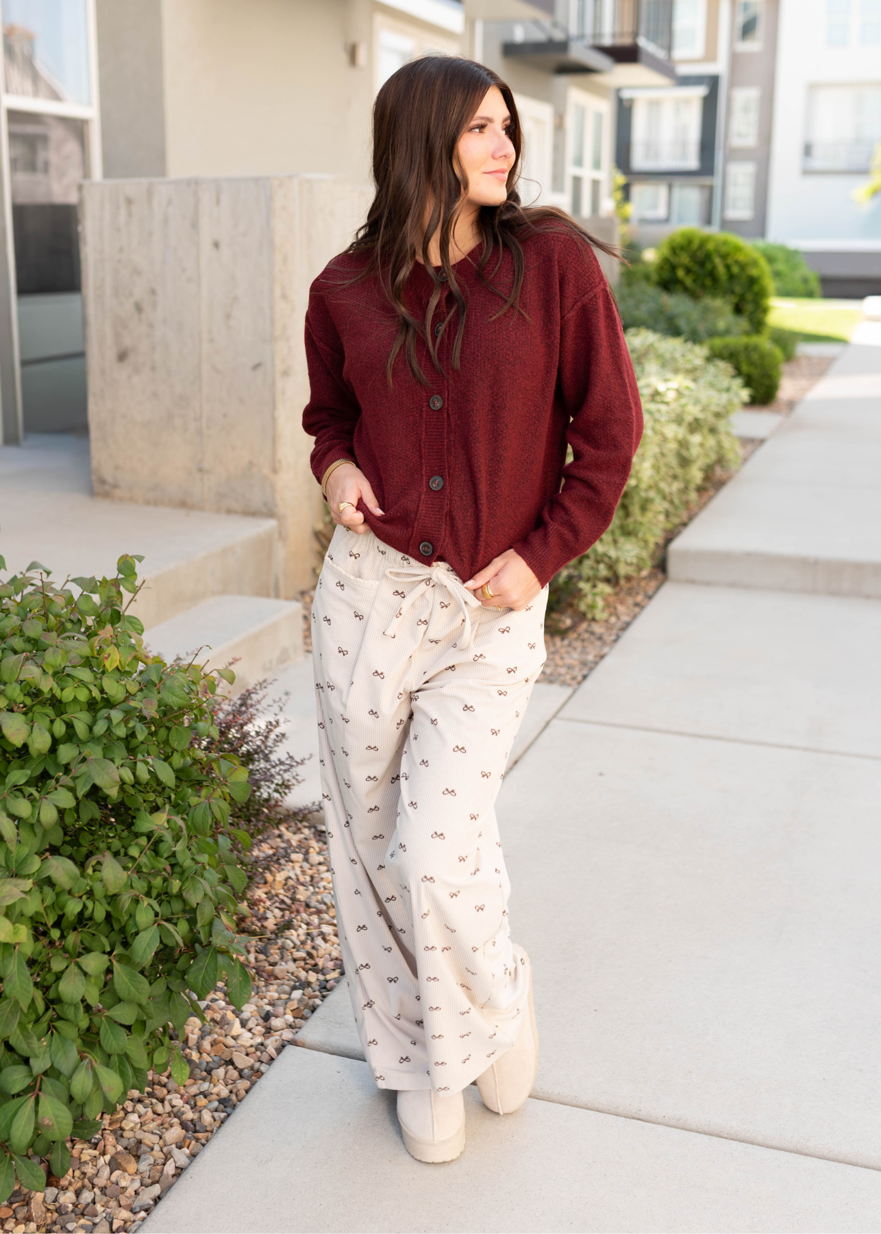 Bianca Cream Corduroy Bow Pants