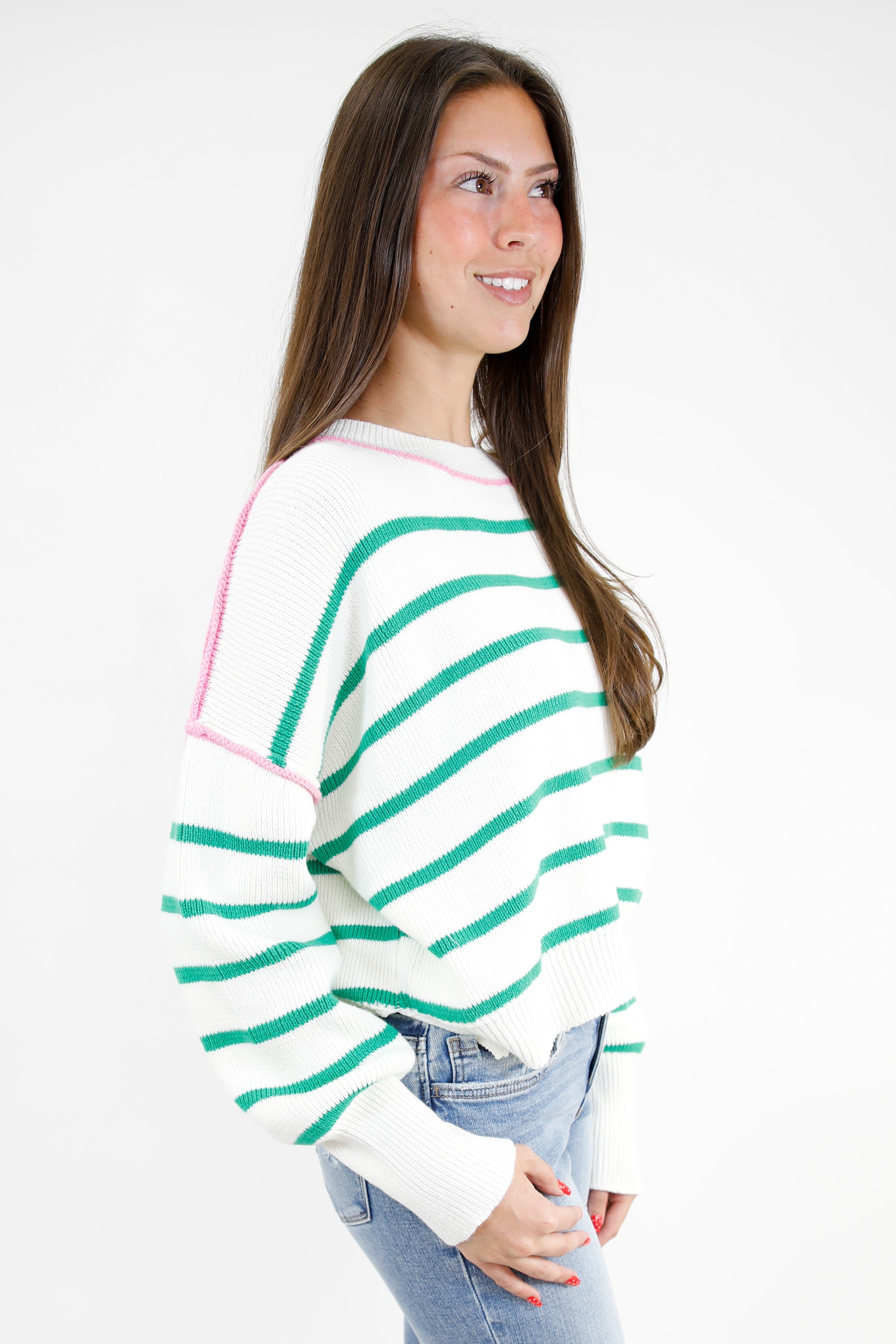 Crewneck Stripe Boxy Crop Sweater