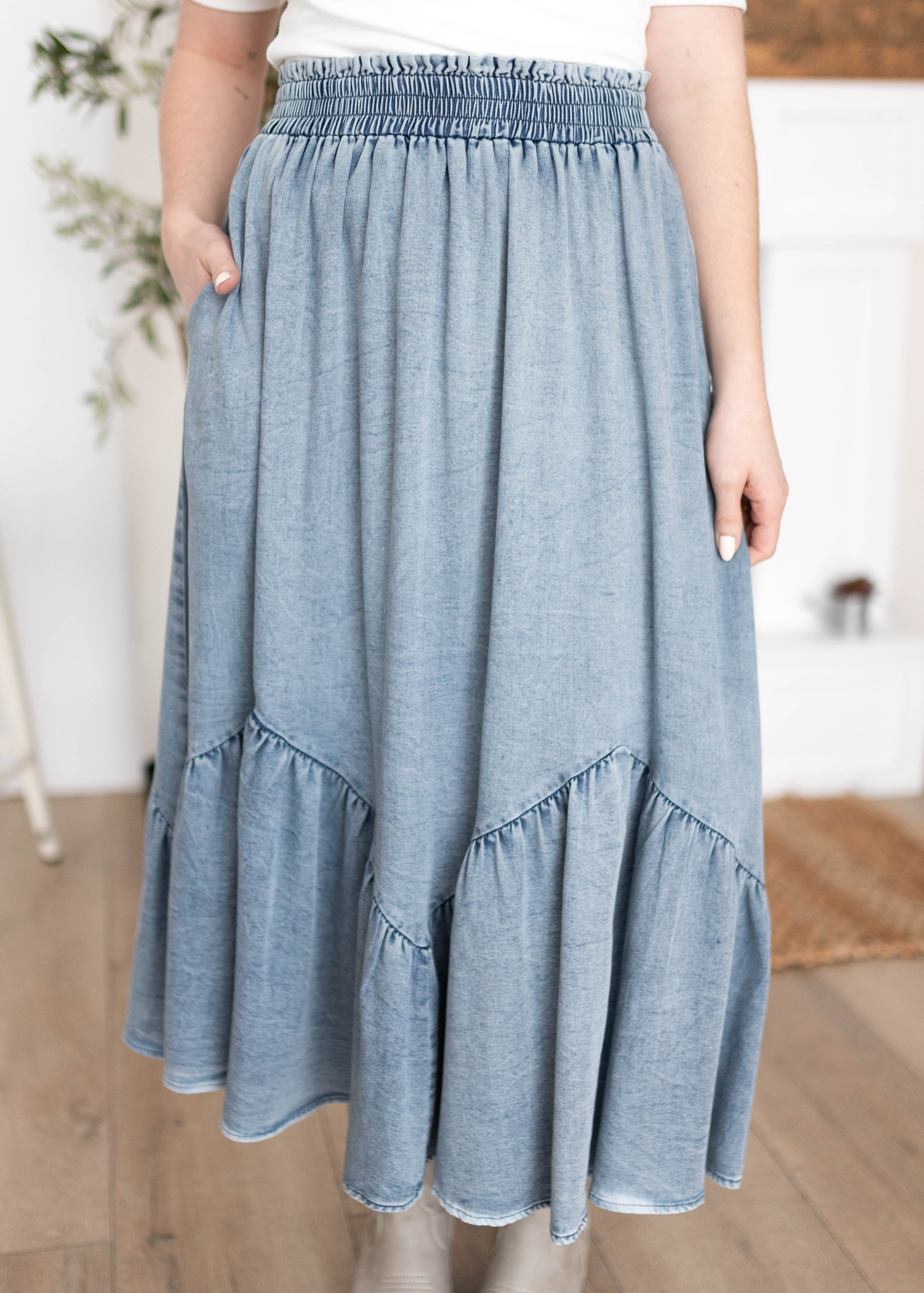 Celeste Chambray Tiered Skirt