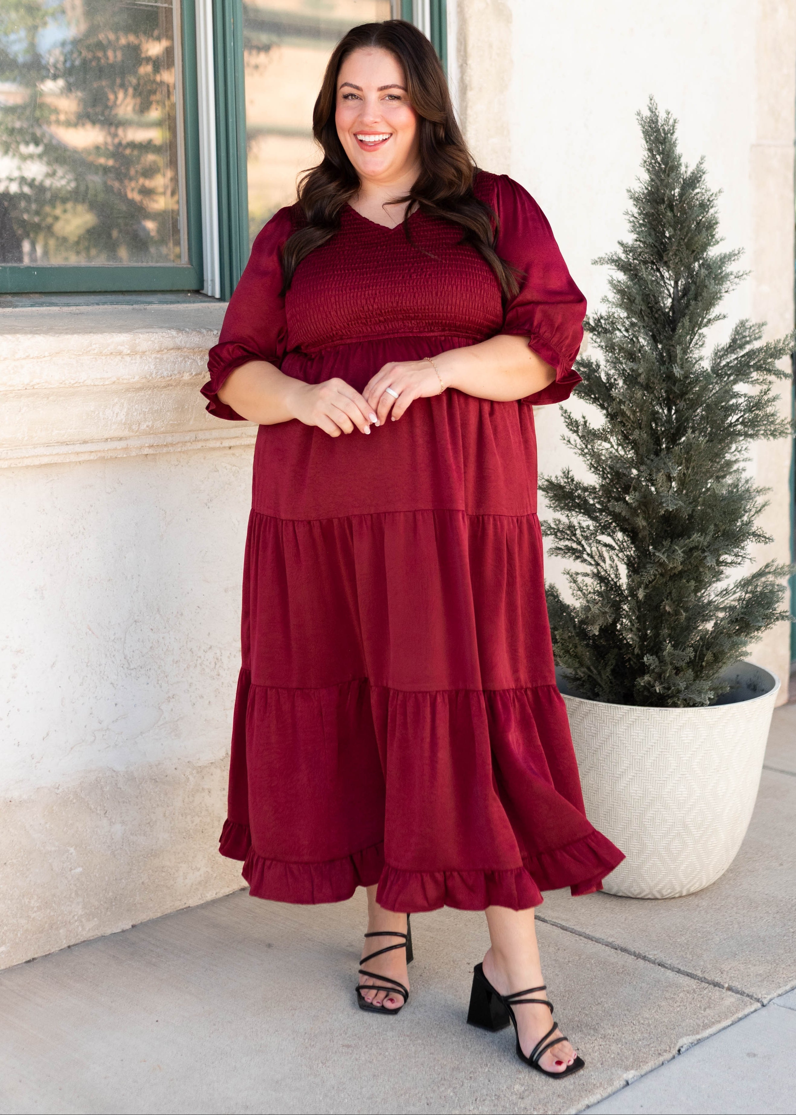 Charlotte Wine Smocked Dress