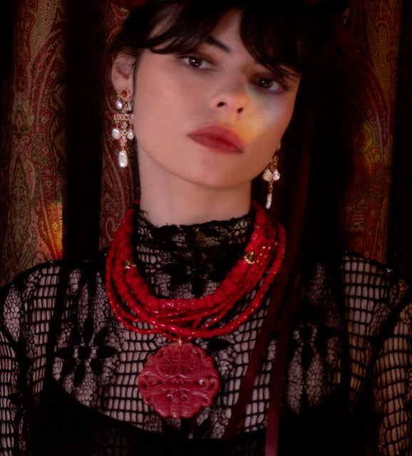 Statement Cross Red Hydroquartz Earrings