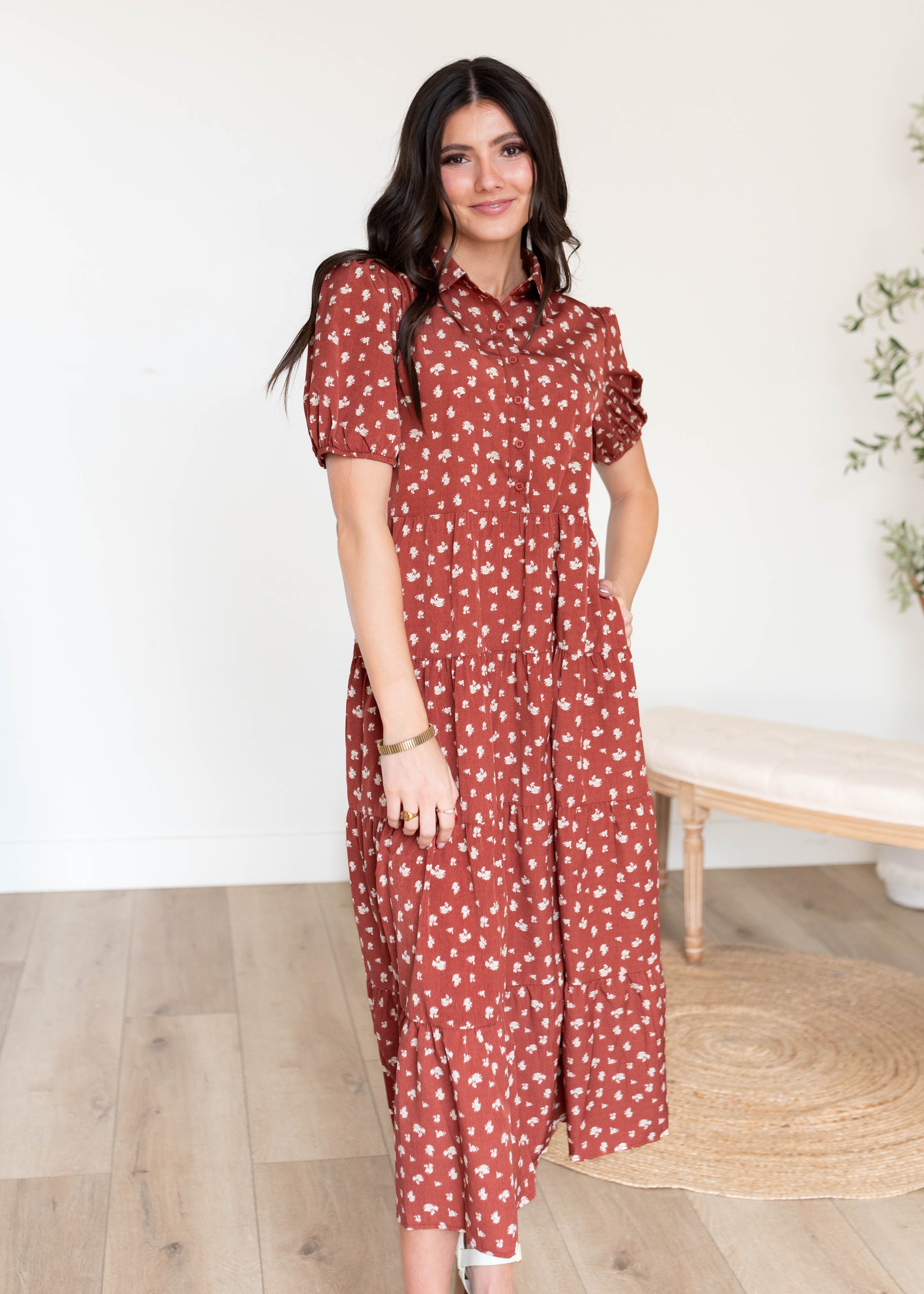 Phoebe Terracotta Collared Dress