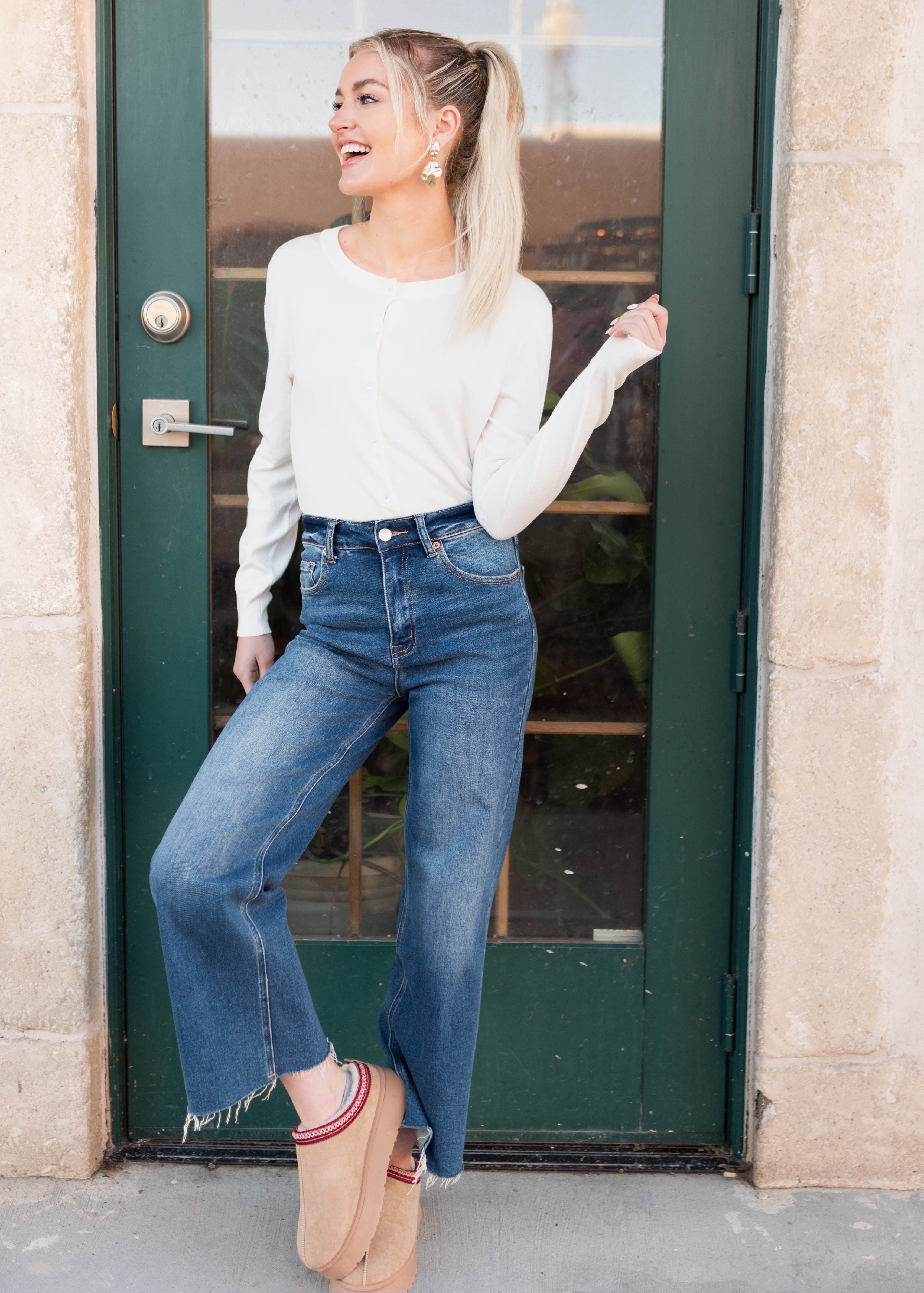 Deja Ivory Button Down Cardigan