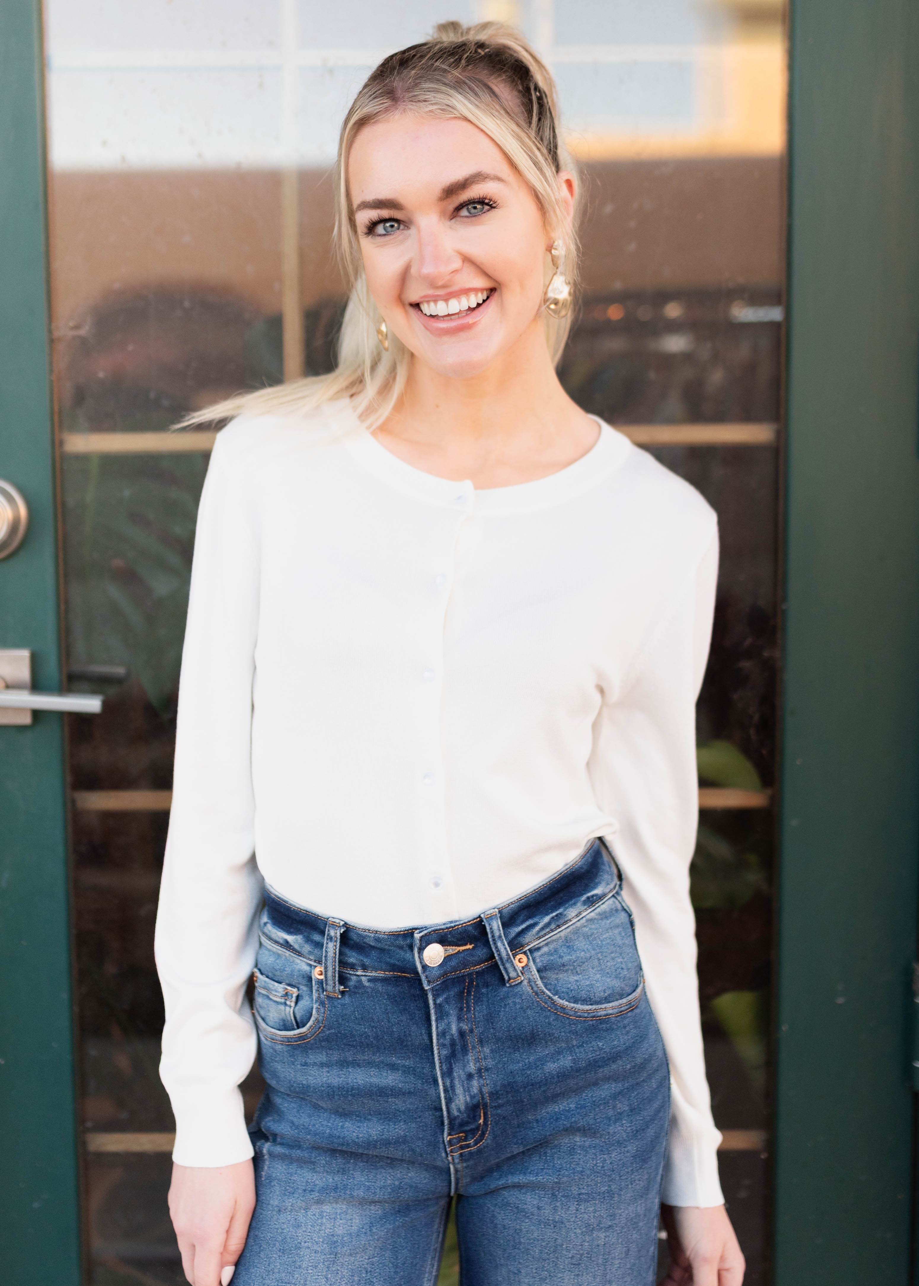 Deja Ivory Button Down Cardigan