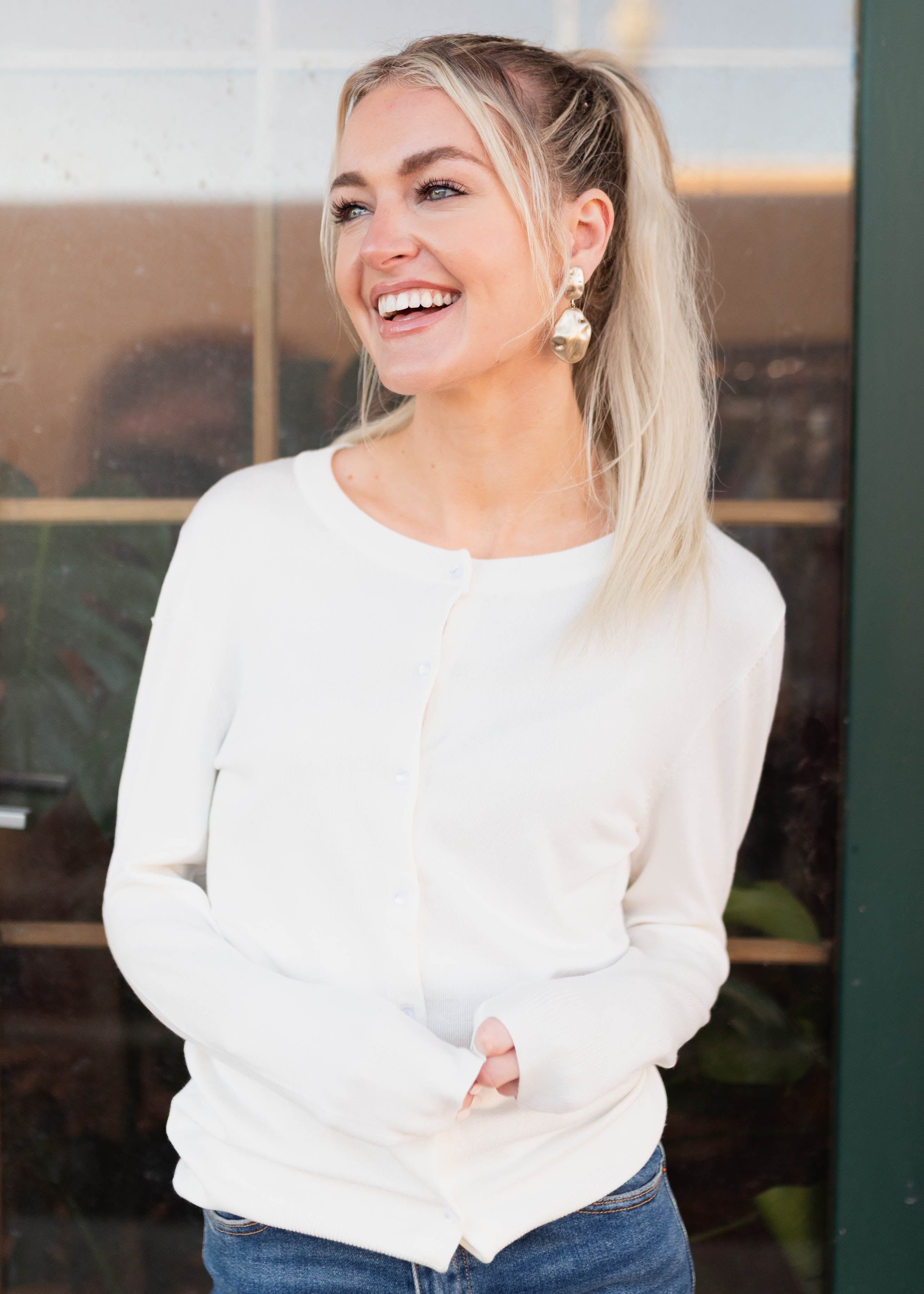 Deja Ivory Button Down Cardigan