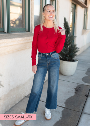 Deja Red Button Down Cardigan