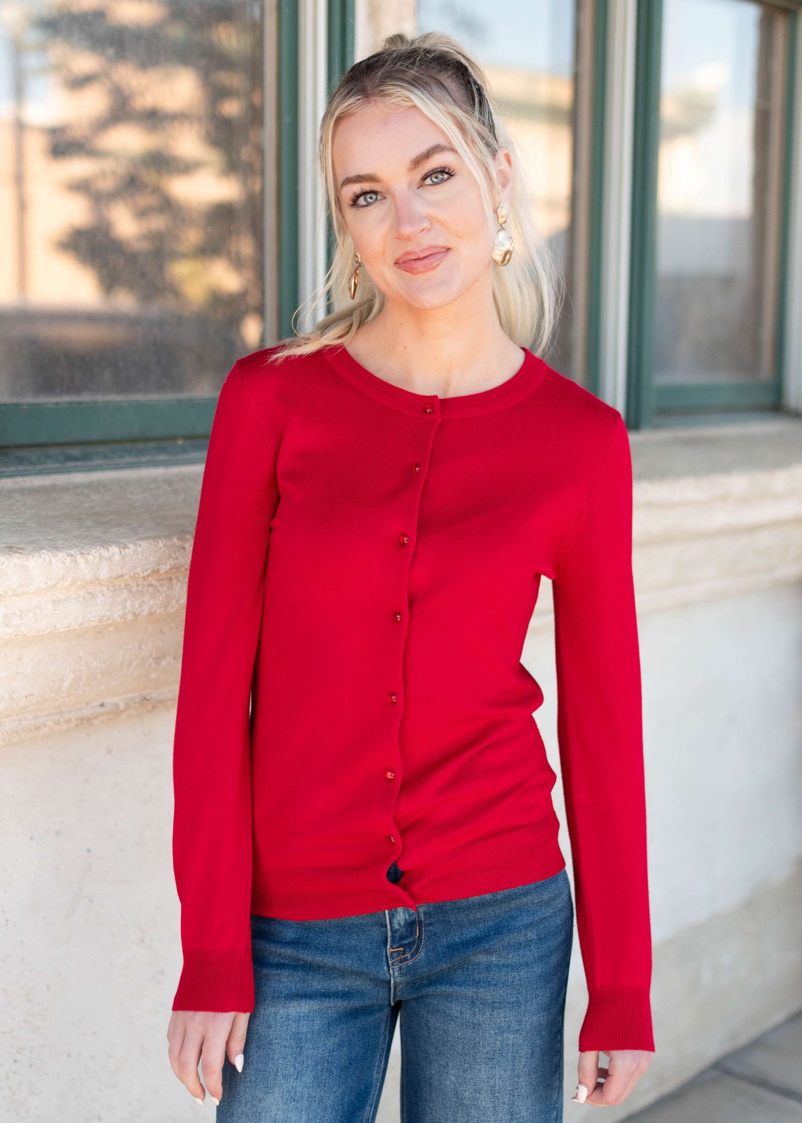 Deja Red Button Down Cardigan