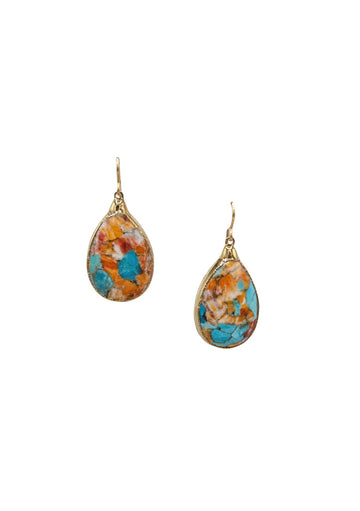 Turquoise and Spiny Oyster in Gold Foil Earrings
