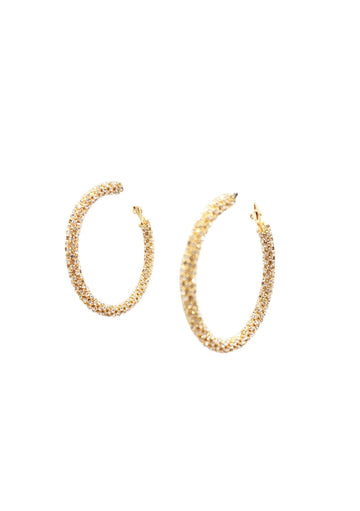 Large Crystal CZ and Gold Textured Hoop Earrings